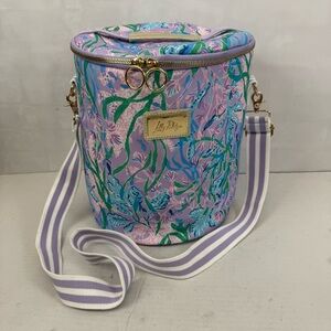 Lilly‎ Pulitzer Insulated Bucket Bag Floral Purple Crossbody Cooler Beach